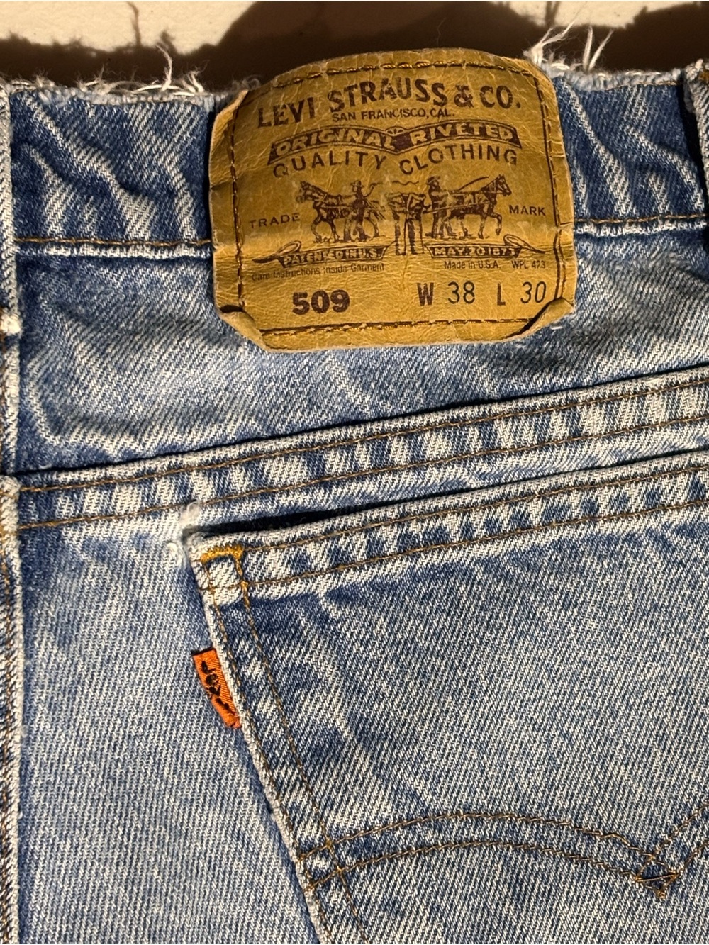 Vintage Levi's 509 Orange Tab Denim Cutoff Shorts Women's Size 38 Made in USA